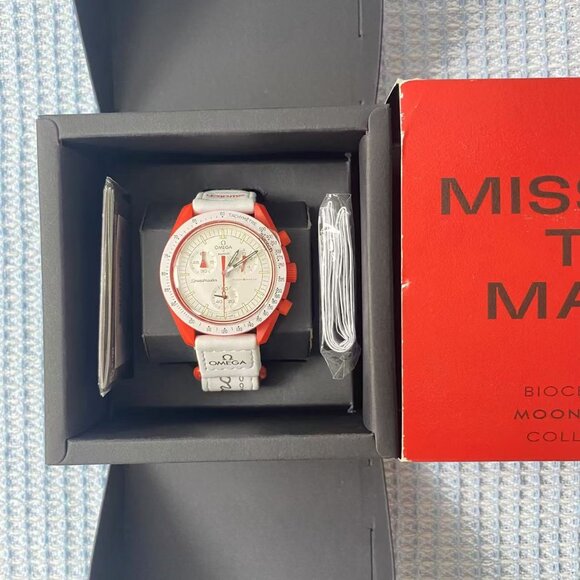 🔥Swatch x Omega Mars ChronographRed Bioceramic Alaska Hands